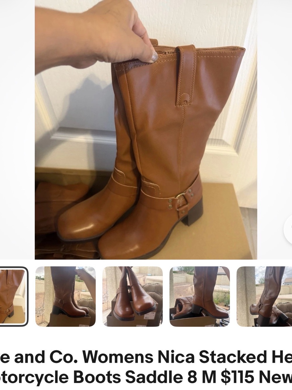 FRYE AND CO. Saddle Brown Mid-Calf Leather Motorcycle Boots
